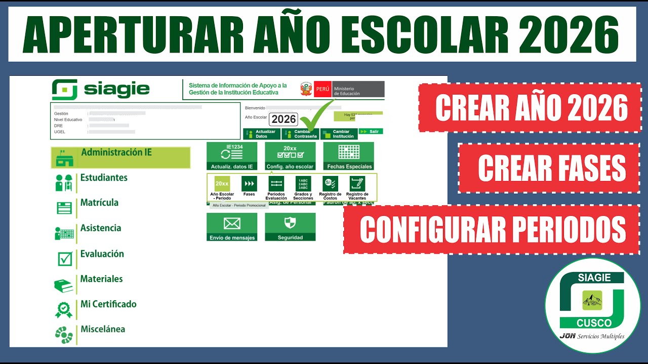 Siagie 2026 | Configurar y APERTURAR EL AÑO ESCOLAR 2026 | Crear fases, turnos y periodos |