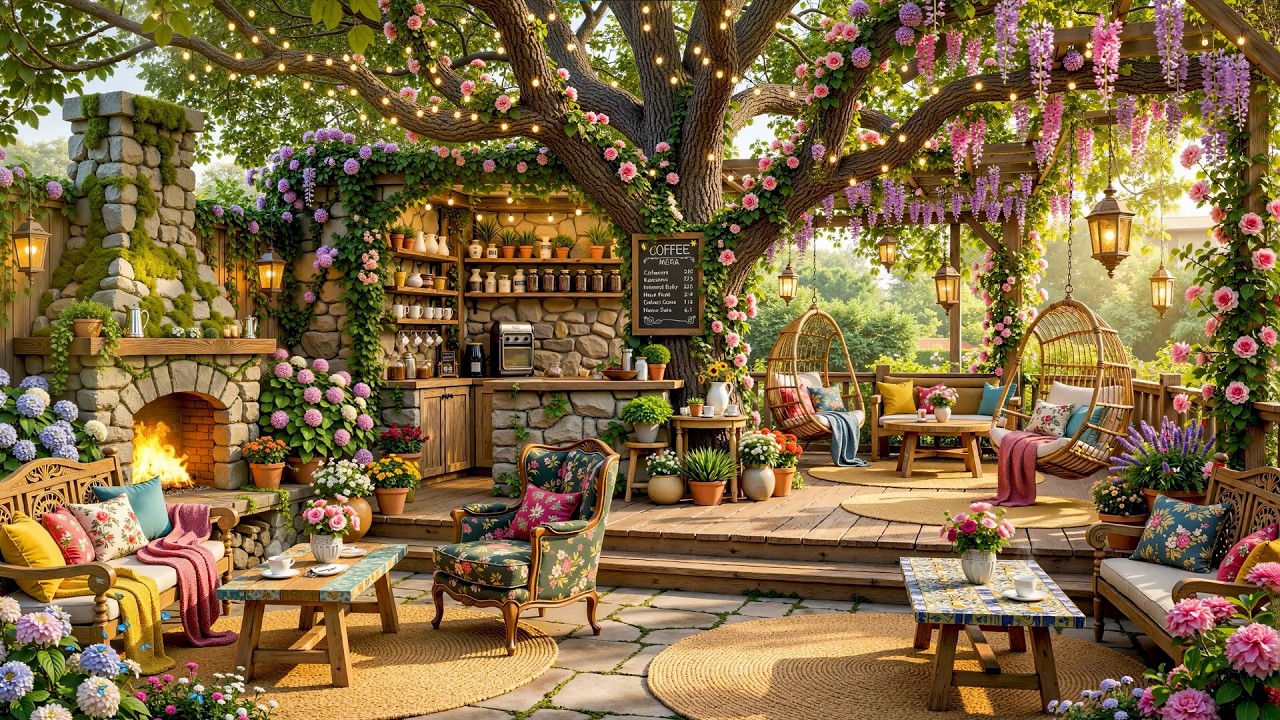 🎷🌼 Cozy Nature Café Jazz | Smooth Background Jazz with Bird Sounds for Focus and Relaxation 🌿🐦