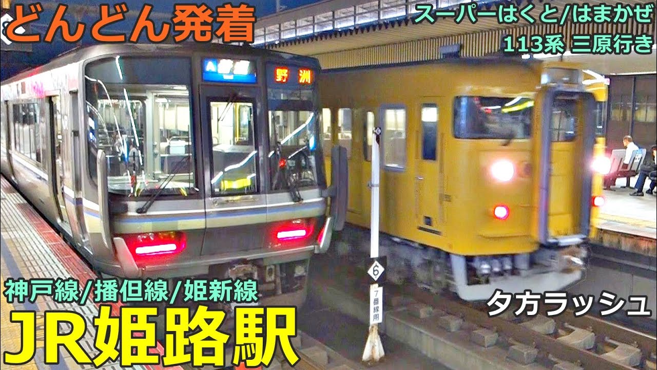 JR姫路駅 (神戸線 播但線 姫新線) 2🚃どんどん電車が発着！●新快速、播但線103系、山陽線 黄色113系、特急 はまかぜ・スーパーはくと 等【JR西日本】
