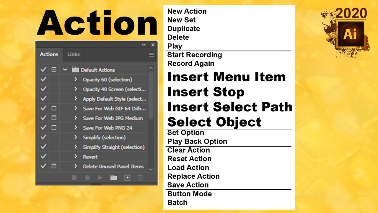 Adobe illustrator class 176 window menu action panel Urdu/Hindi