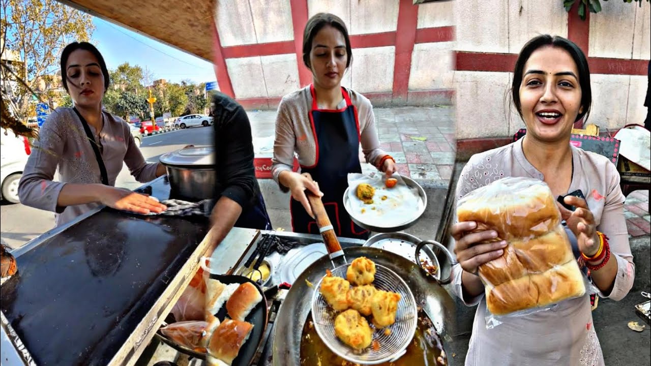 खूबसूरत इंदौरी लड़की😳 दिल्ली मे खिलाती है मुंबई का Authentic वड़ा पाव😱 || Delhi Famous Vada Paw Girl