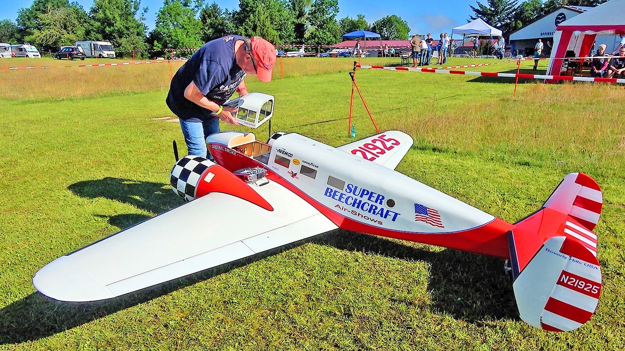 HUGE VINTAGE SUPER BEECHCRAFT B-18 RC SCALE MODEL WITH RADIAL MOTOR FLIGHT DEMONSTRATION