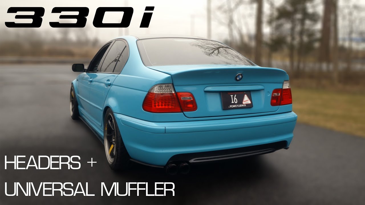 BMW E46 330i с универсальным глушителем с клапанами и коллекторами