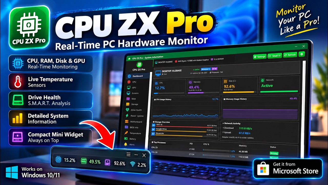 CPU ZX Pro &ndash; Real-Time Windows PC Hardware Monitor 🚀 #shorts