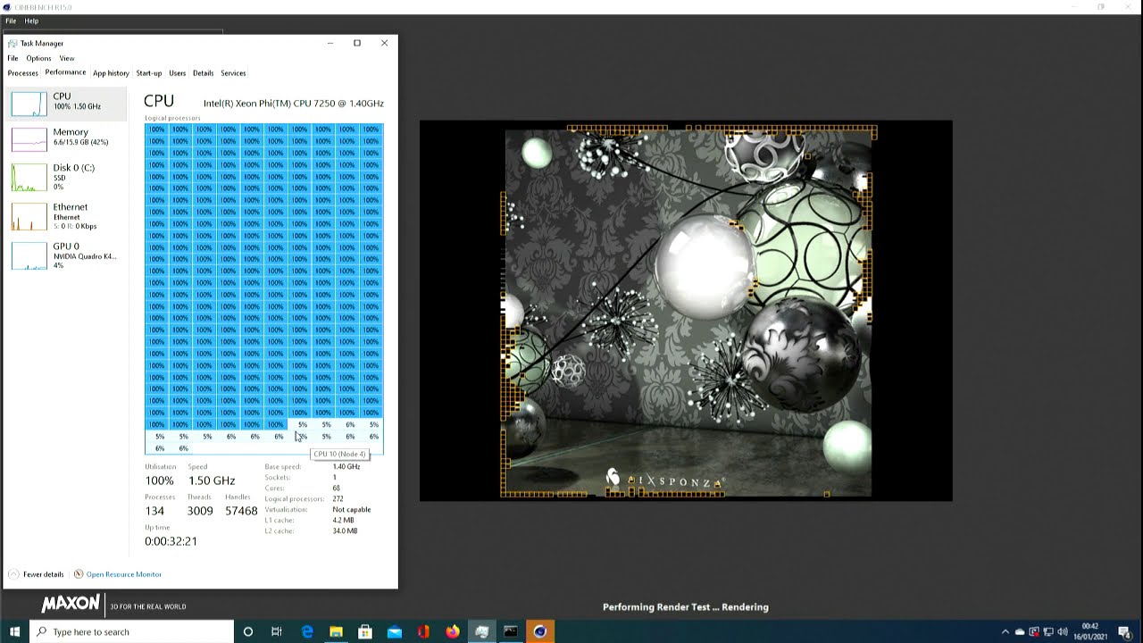 Xeon Phi 7250 KNL Knights Landing demo in Windows 10 Pathtracing old card references are KNC not KNL