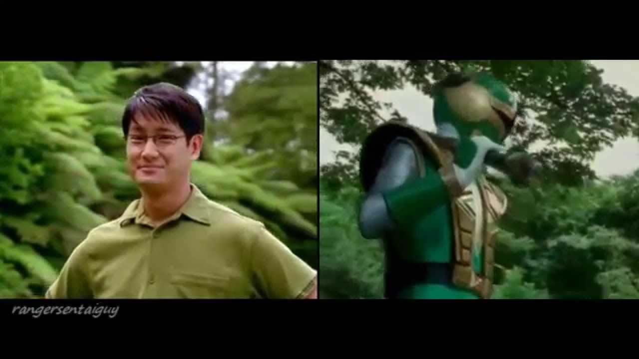 Power Rangers Ninja Storm Green Samurai Ranger First Appearance Split Screen (PR and Sentai version)