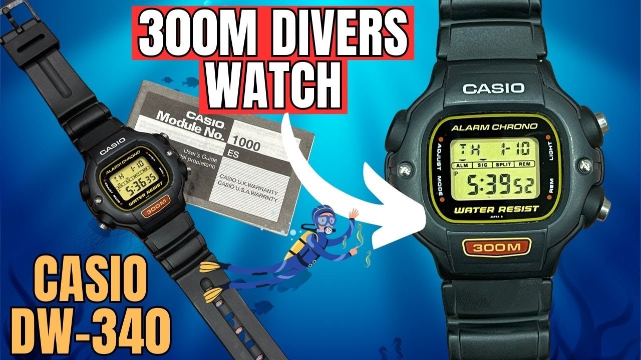 This 1993 casio has a 300m diving range DW-340
