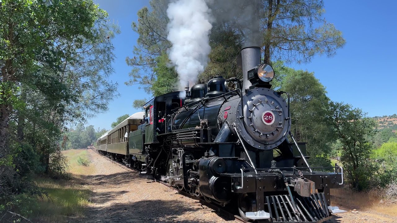 Steam Train Engine 28 Railtown 1897 Jamestown California railroad locomotive 4K Video