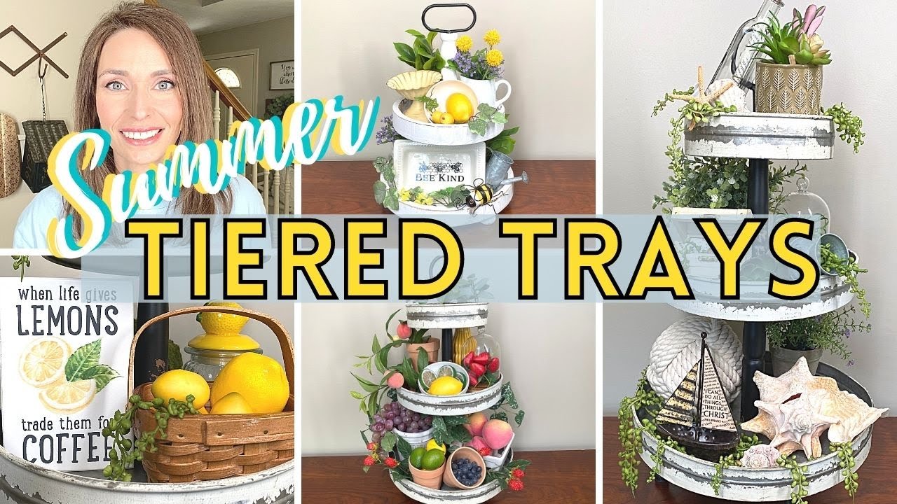 SUMMER TIERED TRAY DECOR  2021 |  SUMMER DECORATE WITH ME | 4 SUMMER THEMED TIERED TRAYS