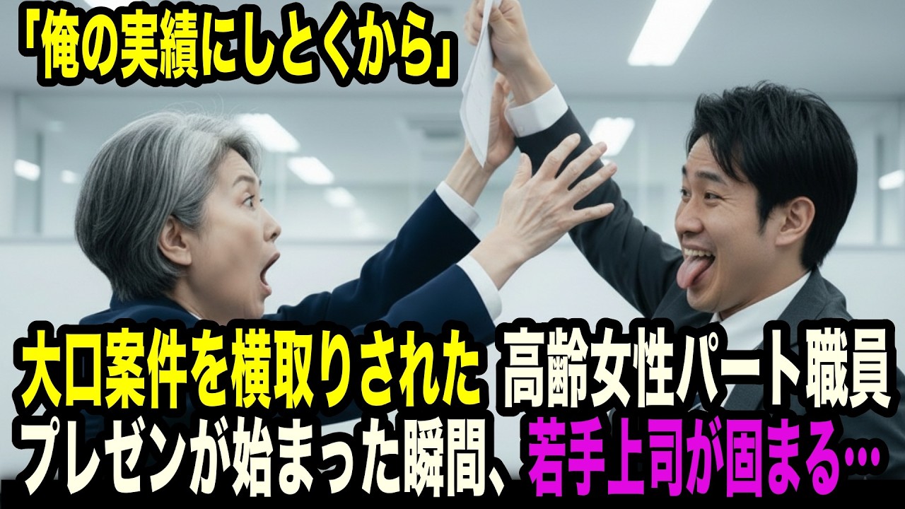 「この案件、俺の実績にしとくから。もう歳だし分かんないでしょ？」30年かけてまとめた大口案件を若手上司に横取りされた高齢パート女性職員。「……わかりました」プレゼンが始まった瞬間、若手上司が真っ青に…