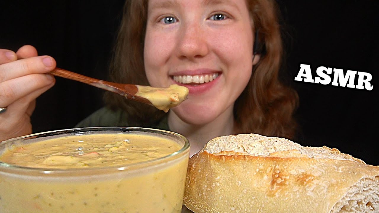 ASMR Broccoli Cheddar Soup MUKBANG (No Talking) Eating Sounds