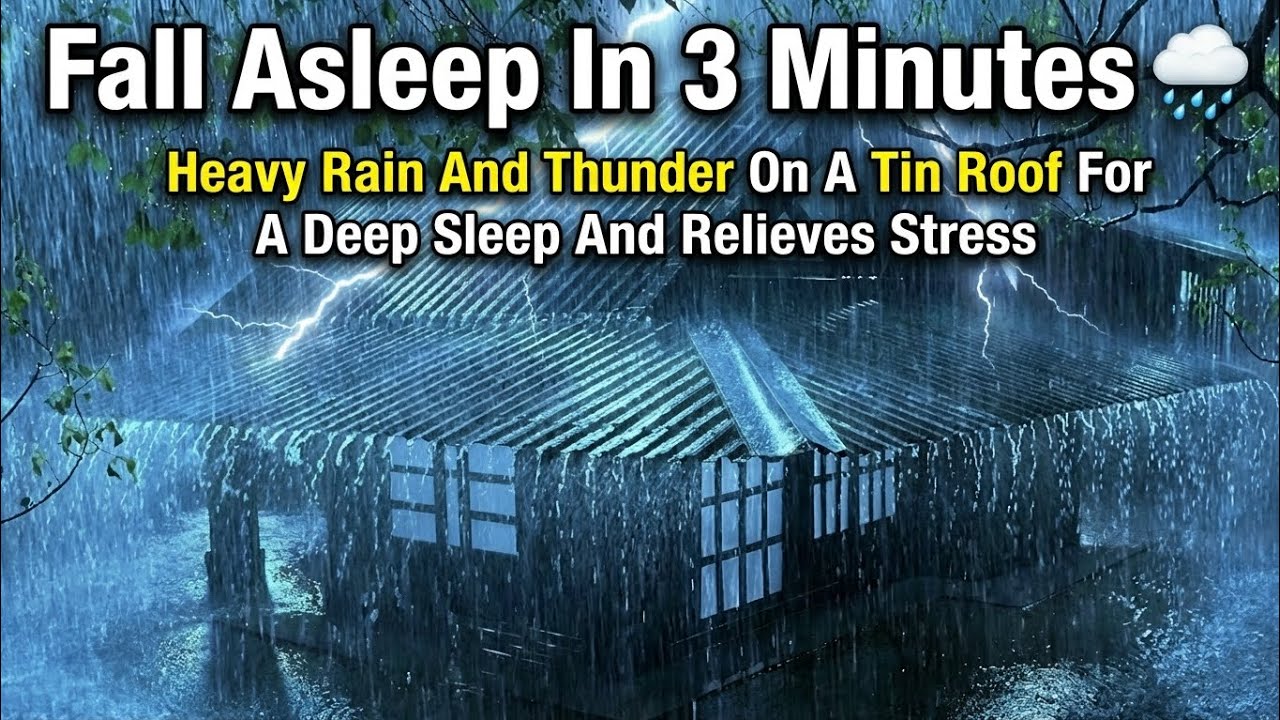 Fall Asleep In 3 Minutes 🌧️ Heavy Rain And Thunder On A Tin Roof For Deep Sleep | No Ads