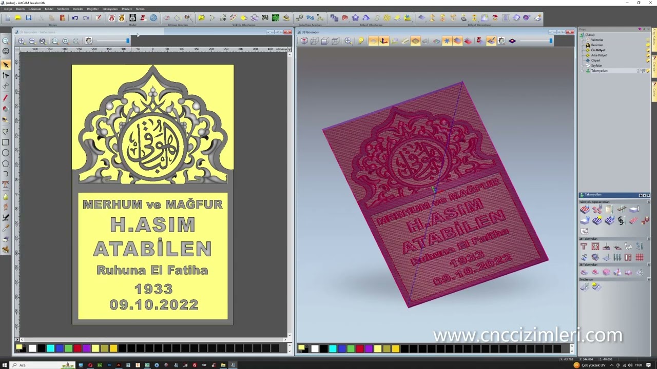 Artcam 2012 Mezar Baş Taşı Stl model #cncrouter  takım yolu vermek ( Cnc Çizimleri® )