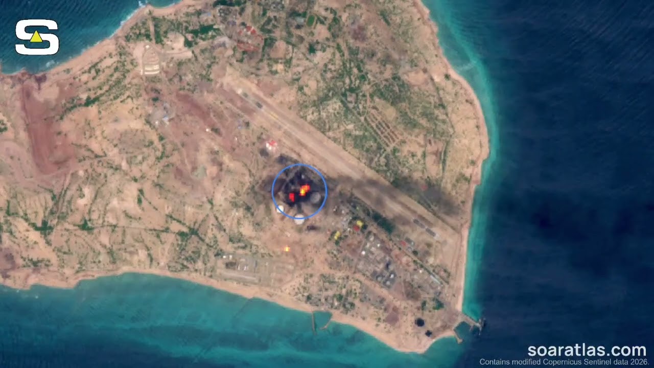 Soar Atlas satellite imagery shows storage tanks capable of holding one million oil barrels