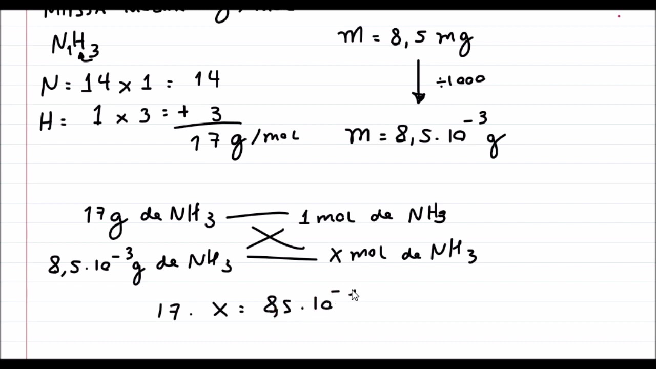 Calculando o número de moléculas de amônia em uma massa de cigarro.