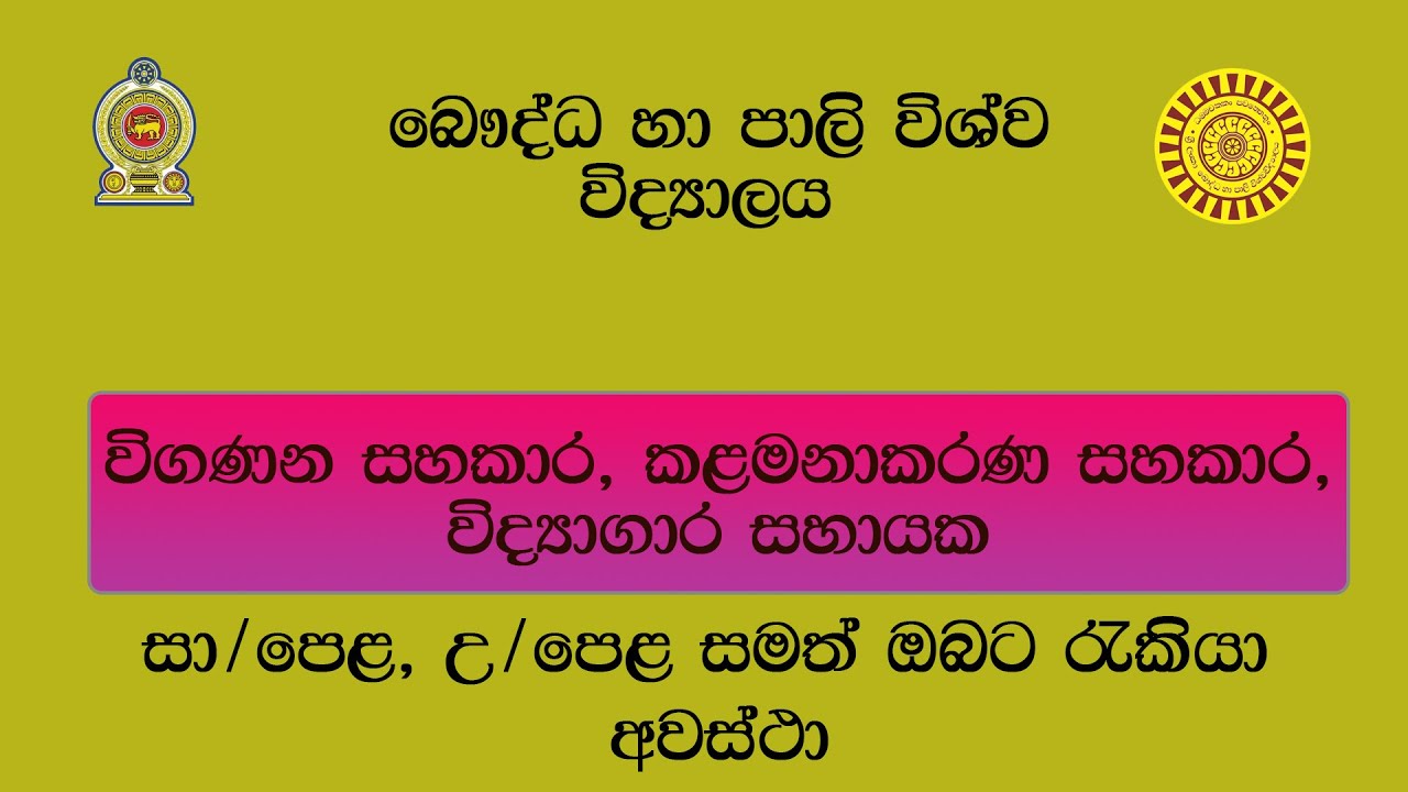 රජයේ රැකියා අවස්ථා | බෞද්ධ හා පාලි විශ්ව විද්‍යාලය
