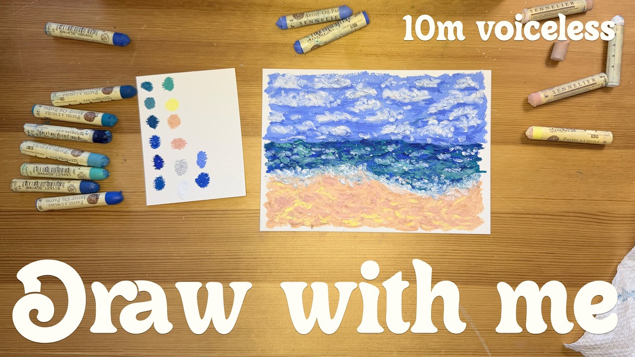 Draw the gulf coast with me | Oil pastels process video | Voiceless