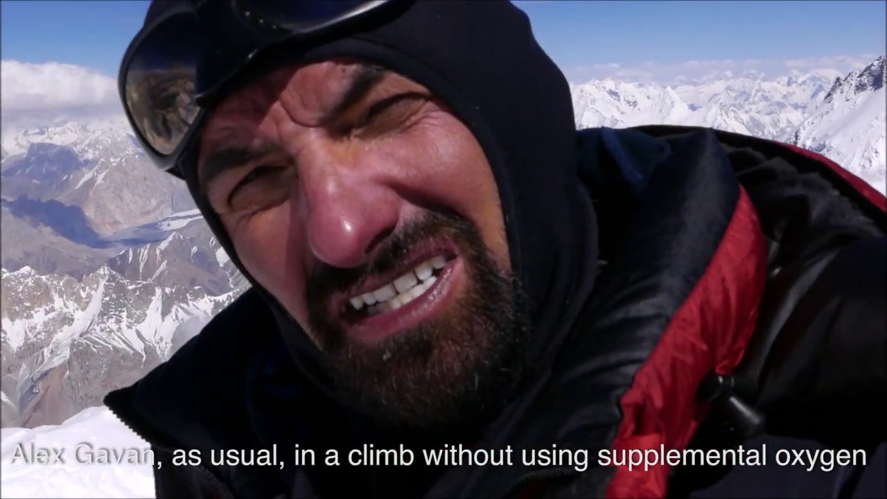 Alex Gavan without supplemental oxygen on the top of Gasherbrum 2-8035m. 360 degrees panorama. 2019
