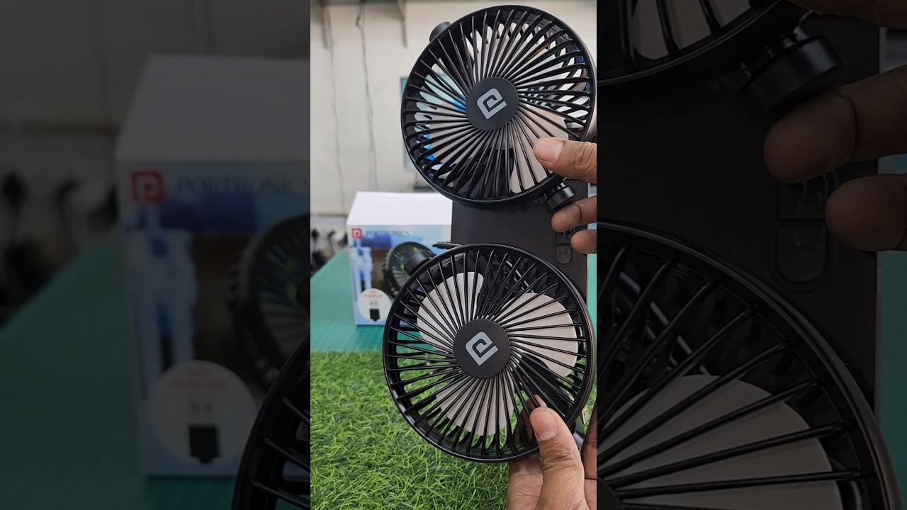 Portronics TwinCool Dual Head Portable USB Fan 360° | 3 Speed Control, For Car, Bus, Desk, Home Fan