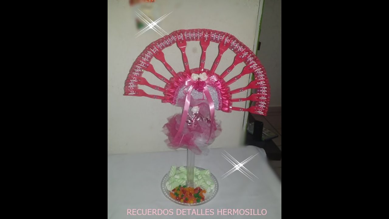 DIY Como hacer Centro De  Mesa de Abanico Quinceaños ROSA Hecho de tenedore