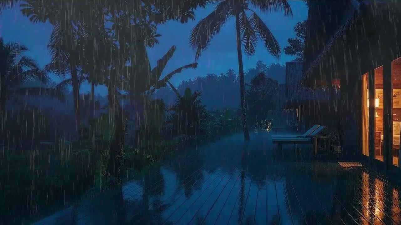 Sleep Now with Warm Rain and Rolling Thunder Echo at Forest Cabin Terrace 🌧️