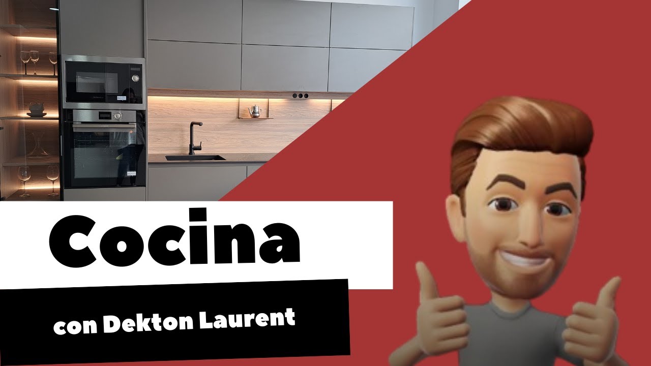 Muebles de cocina Santos gris visón con encimera Dekton Laurent y electrodomésticos Bosh y Dietrich.