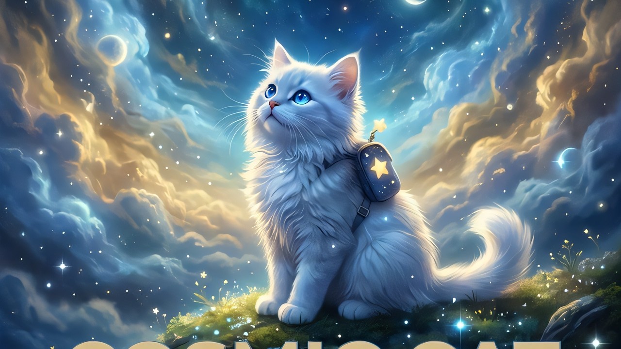 Cat TV: Susurros del Cosmos 🌌 Relajantes efectos visuales celestiales y ruido rosa (1 hora)