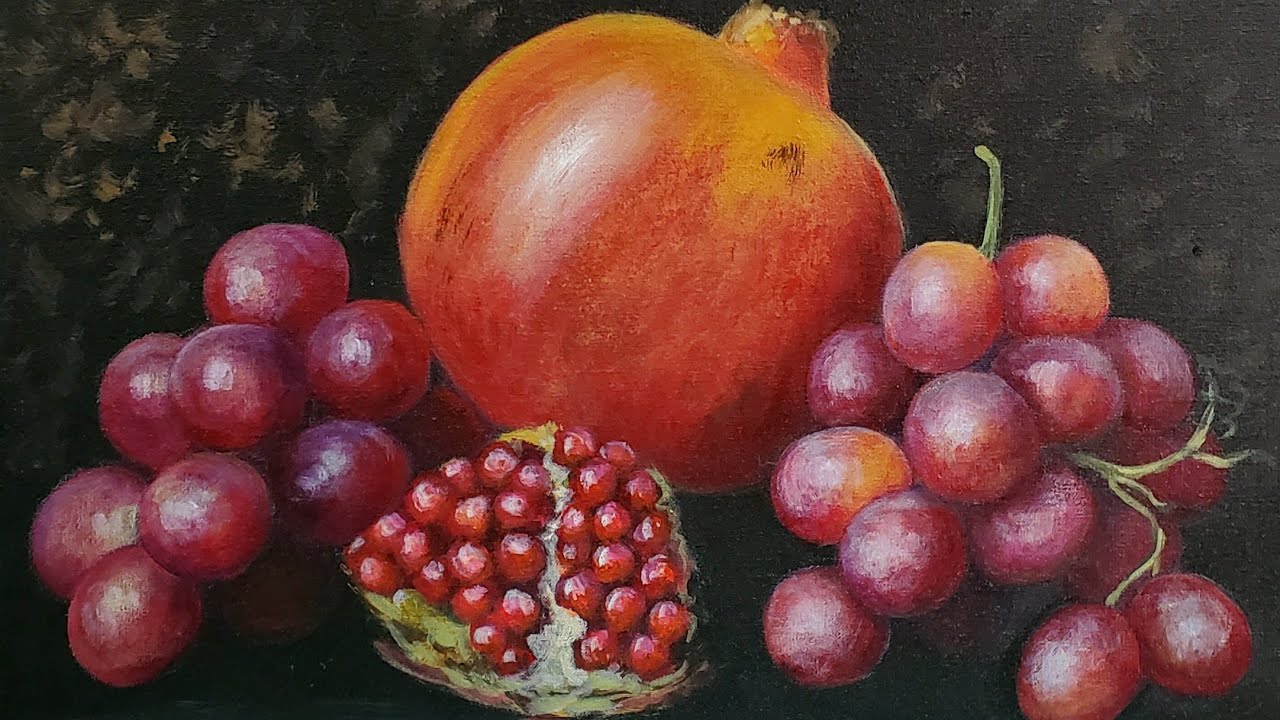 Pomegranate & Grapes Still Life Acrylic Painting LIVE Tutorial