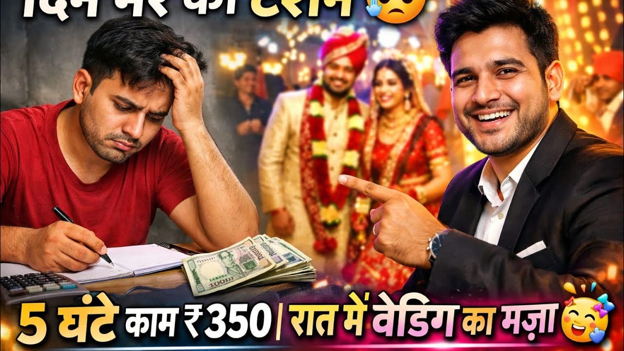 दिन भर की टेंशन 😓 | 5 घंटे काम ₹350 | रात में वेडिंग का मज़ा 🥳