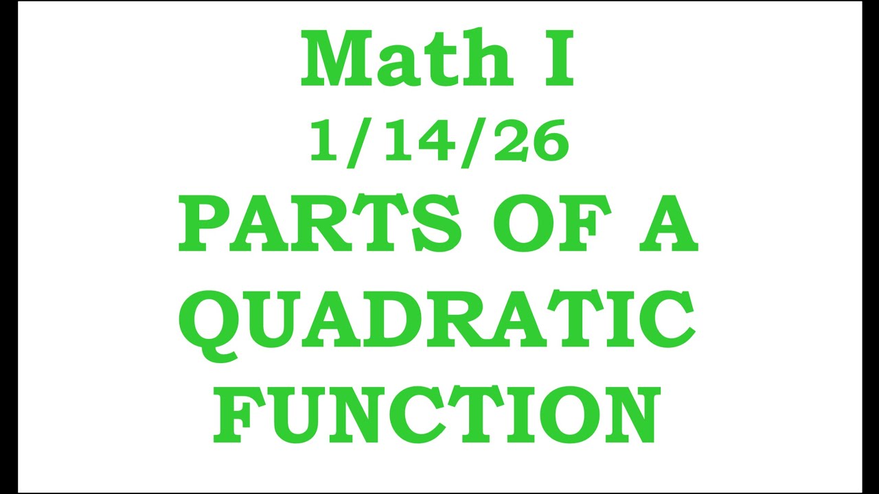 Math I Cluster G Day 5: Parts of a Quadratic Function     1/14/26