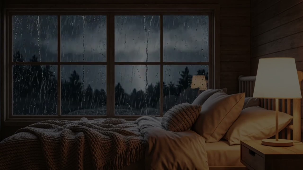 Сильный дождь и отдаленный гром ночью 🌧️⚡ Уютная атмосфера спальни для глубокого сна (3 часа)