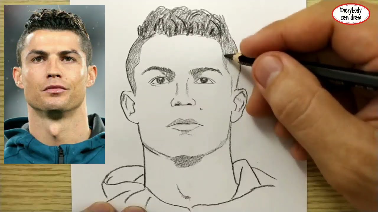 VERY EASY , How to draw cristiano ronaldo / cr7 , football player / learn drawing academy
