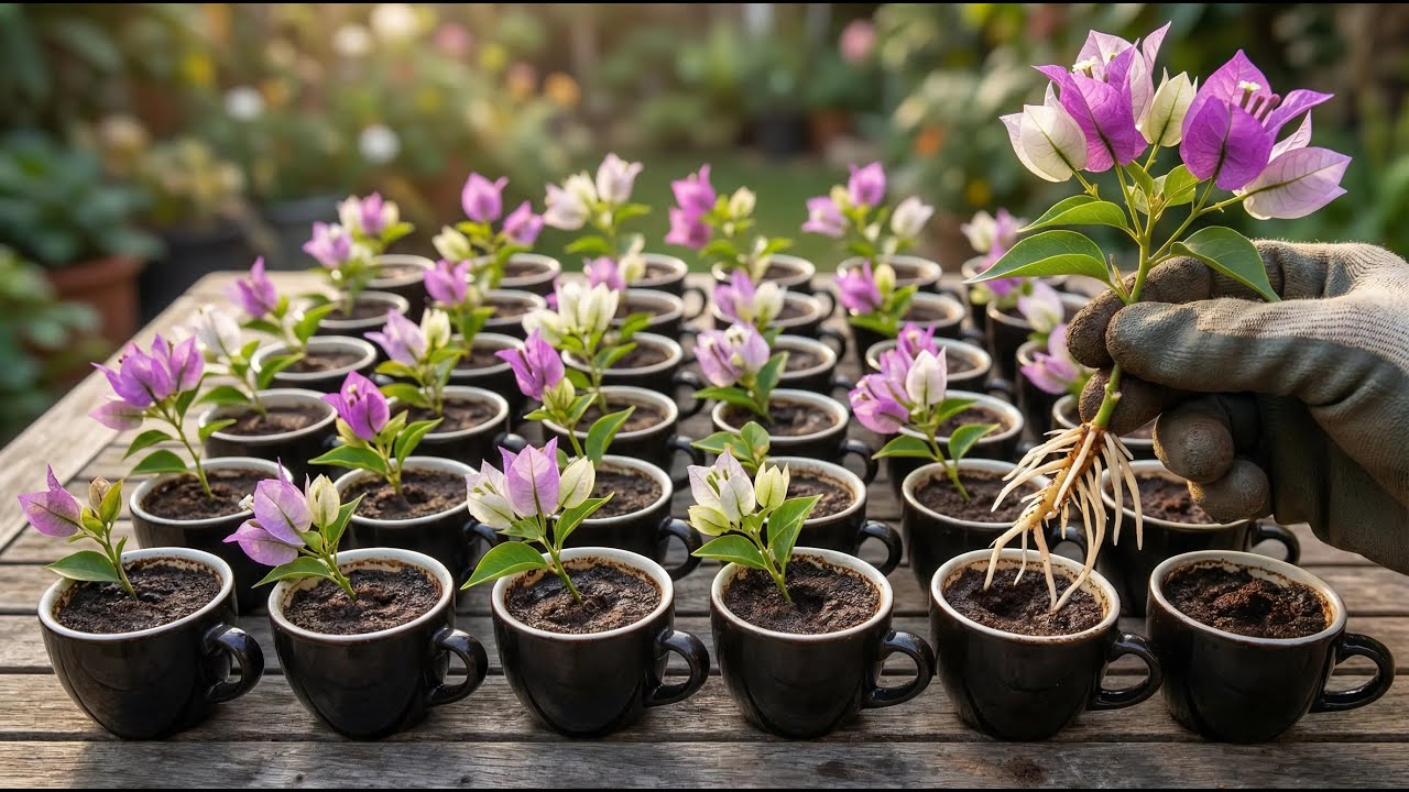 Inserting bougainvillea cuttings into coffee plants – a simple way to propagate them at home