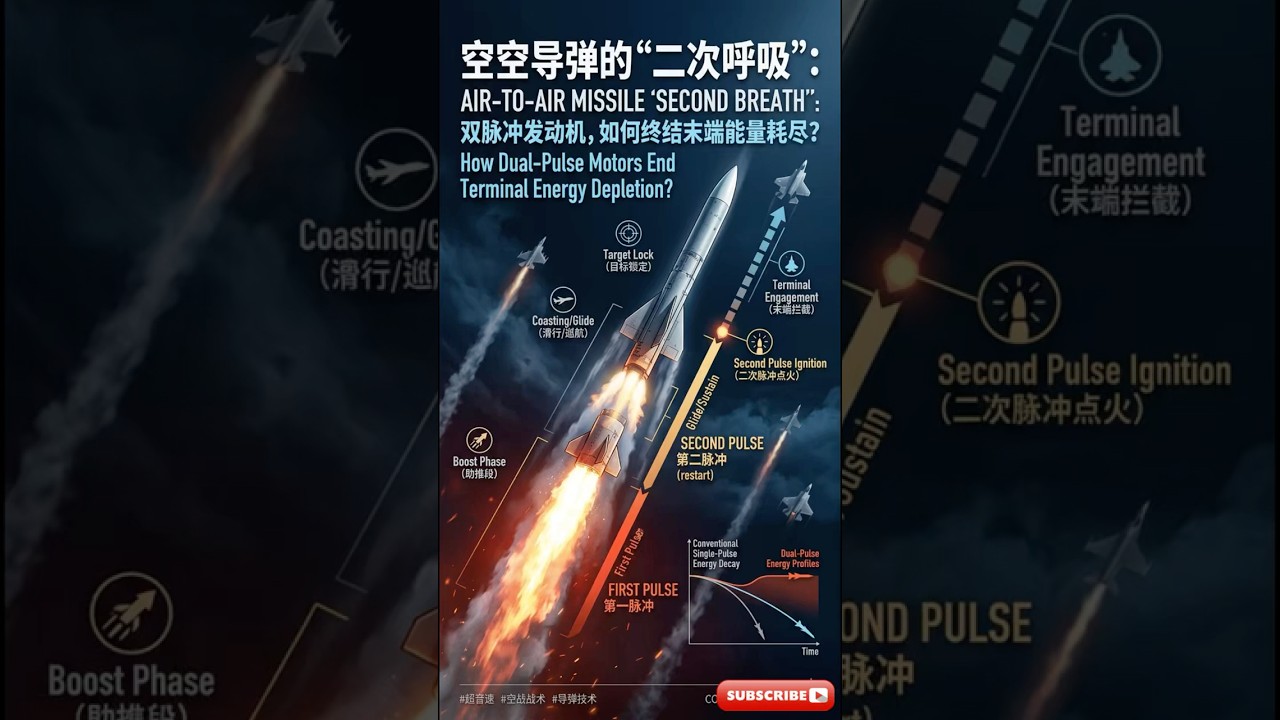 空空导弹的&ldquo;二次呼吸&rdquo;：双脉冲发动机，如何终结末端能量耗尽？ #军事科技 #军迷必看 #理性分析 #硬核解析 #工程逻辑 #短视频科普 #军事科普 #空空导弹 #双脉冲 #固体发动机 #不可逃逸区