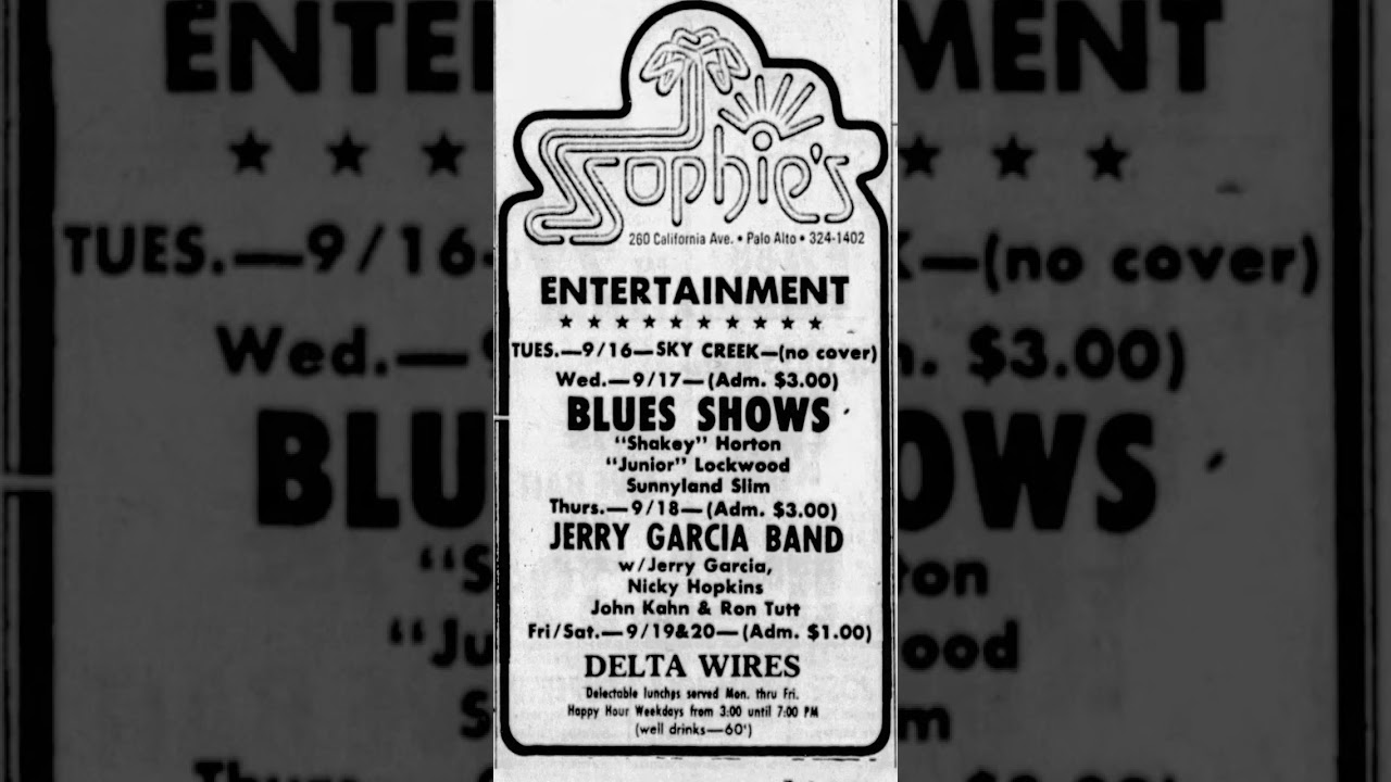 Jerry Garcia Band 1975-09-18 Sophie's, Palo Alto, CA