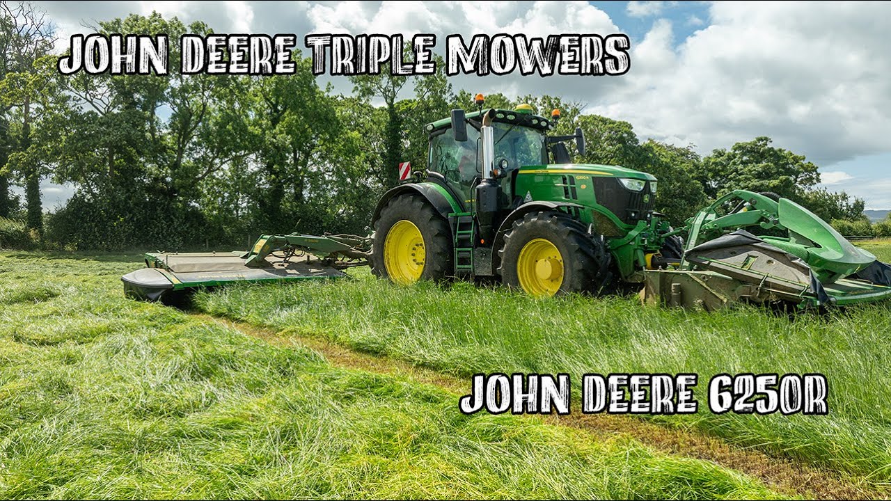 John Deere 6250R & John Deere Triple Mowers
