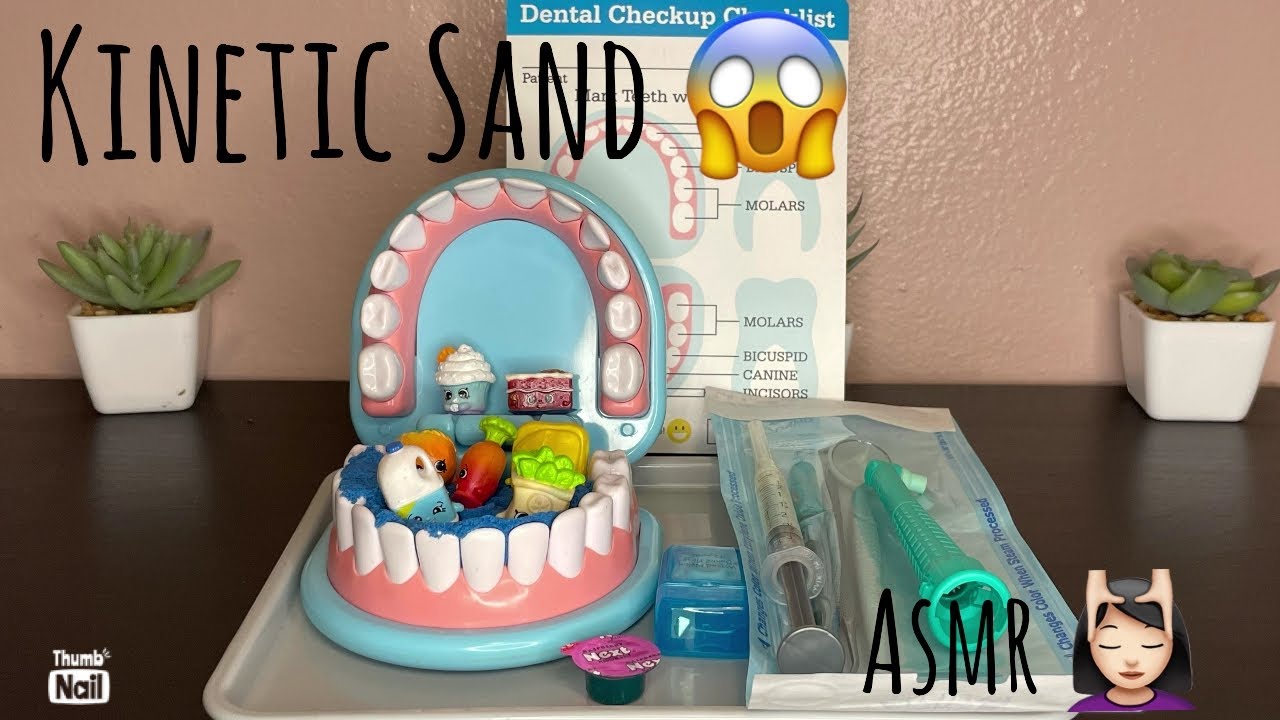ASMR | Kinetic Sand Dental Cleaning Visit (scraping/ mouth sounds/ shopkins)