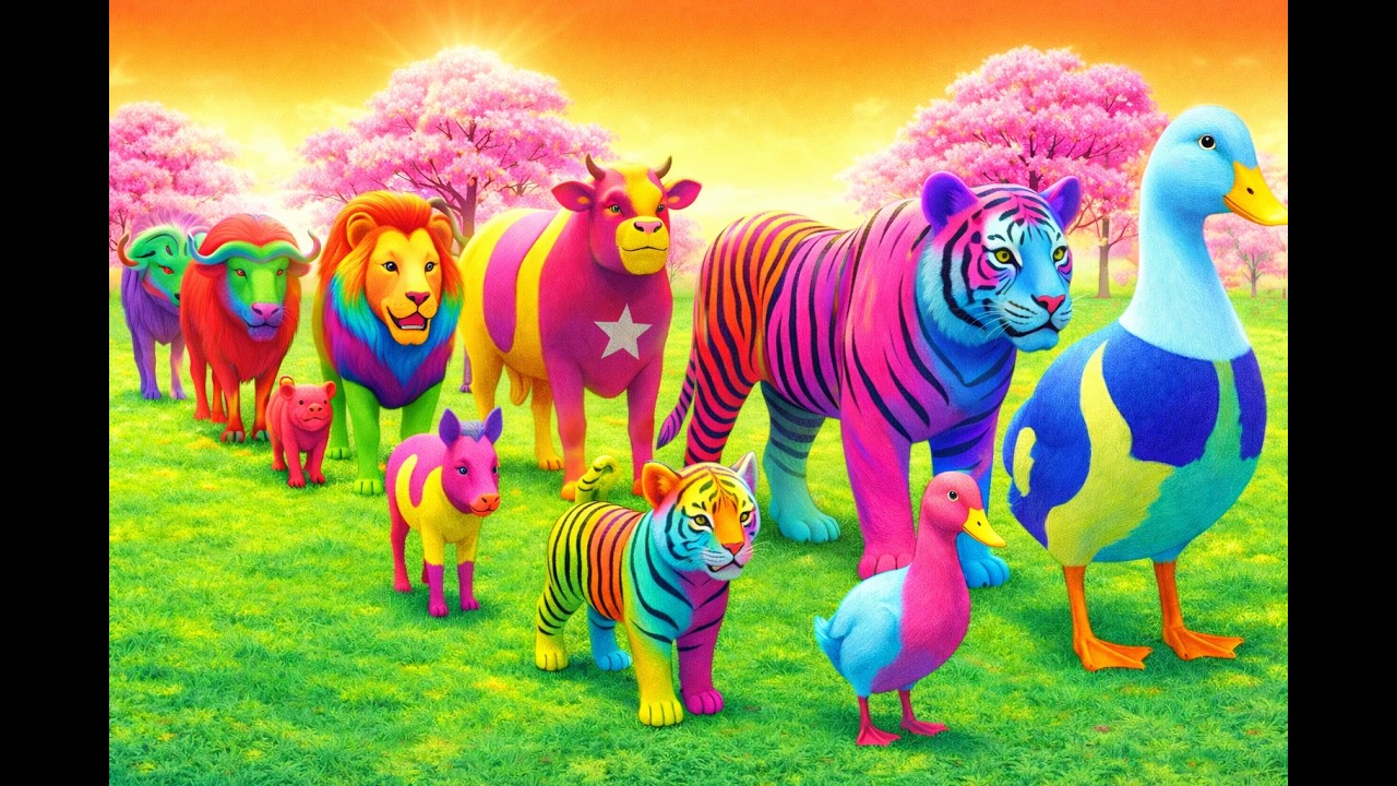 Long Slide Game with Cow Elephant Gorilla Hippopotamus Tiger | 3d Animal Game | Funny 3d Animals