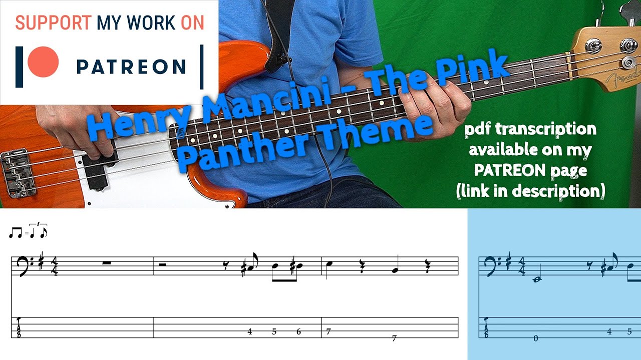 Henry Mancini - The Pink Panther Theme (Bass cover with tabs)