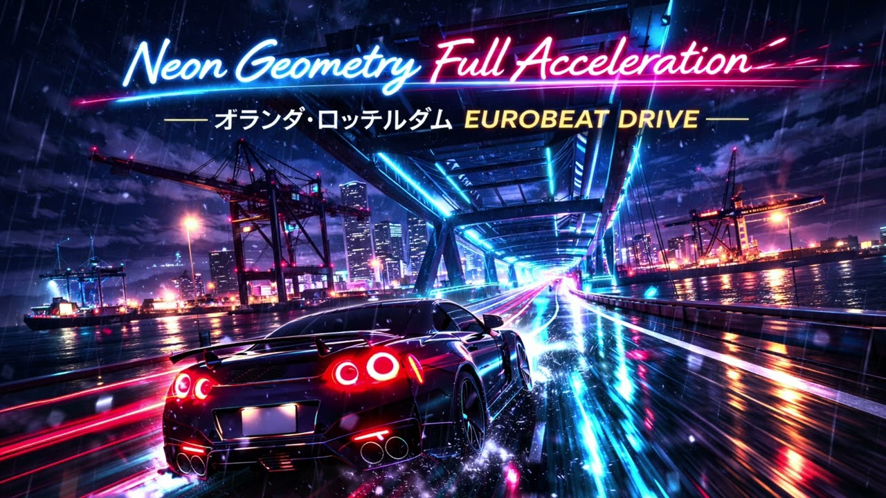 【ロッテルダム　ユーロビート】Neon Geometry, Full Acceleration | オランダ・ロッテルダム EUROBEAT DRIVE / 橋と港 Night Run