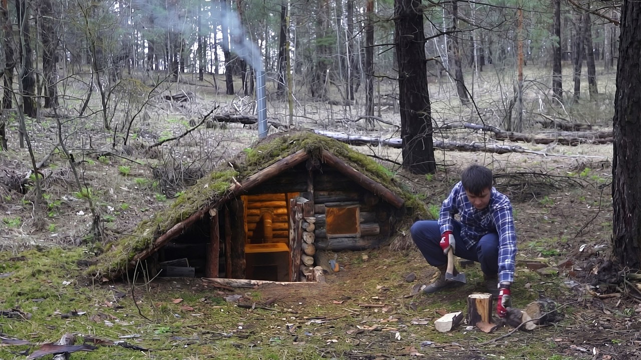 Silent Bushcraft in a Hidden Dugout | Rainy Spring Forest Shelter