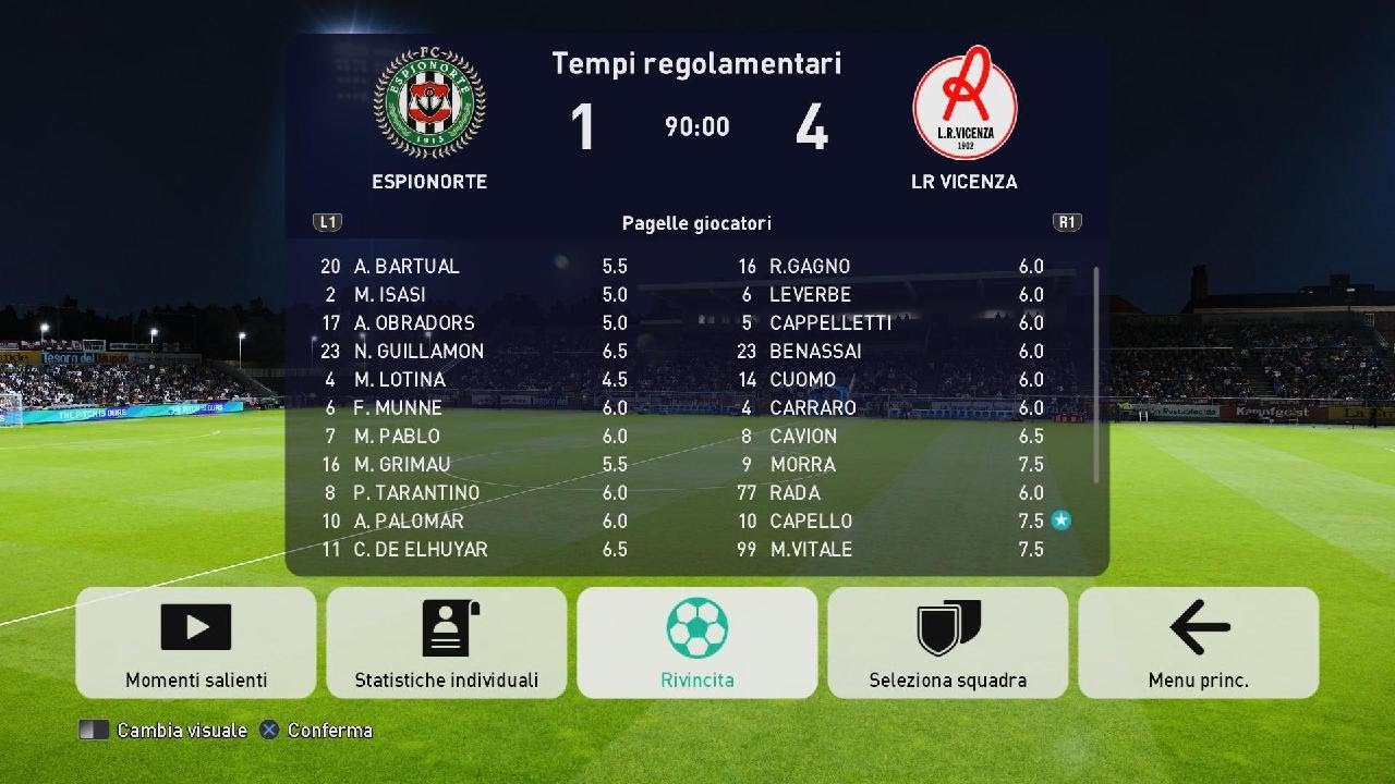 Espionorte vs LR Vicenza 1-4         8 mar 26 