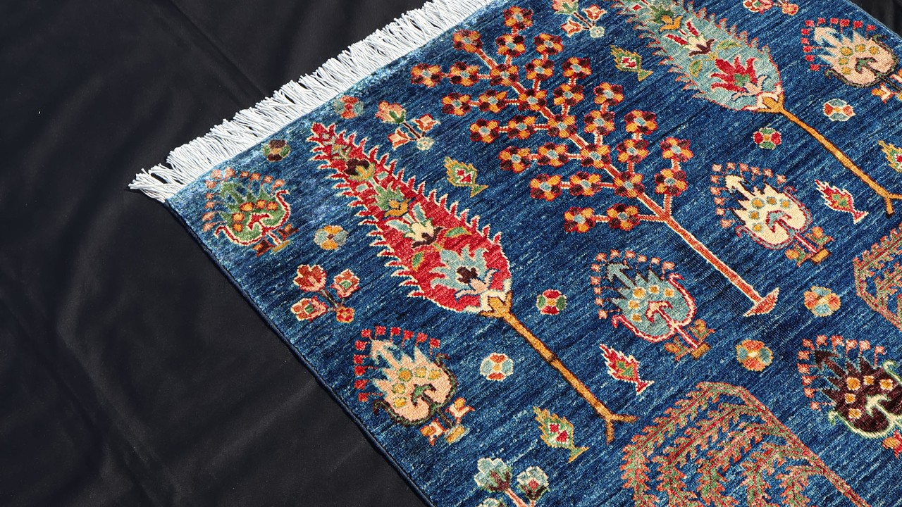 Gabbeh – 3x3 Navy Blue Tree of Life Rug