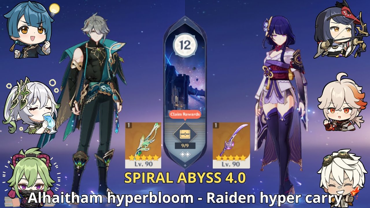 C0 Alhaitham Hyperbloom C3 Raiden hyper carry - Genshin Impact Abyss 4.1 - Floor 12 9 Stars