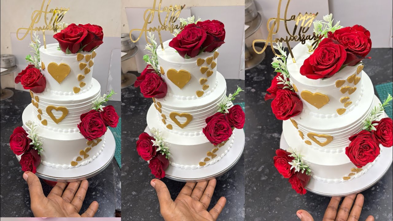 3 tier anniversary cake \ how to make 3 tier wedding anniversary cake #eggless