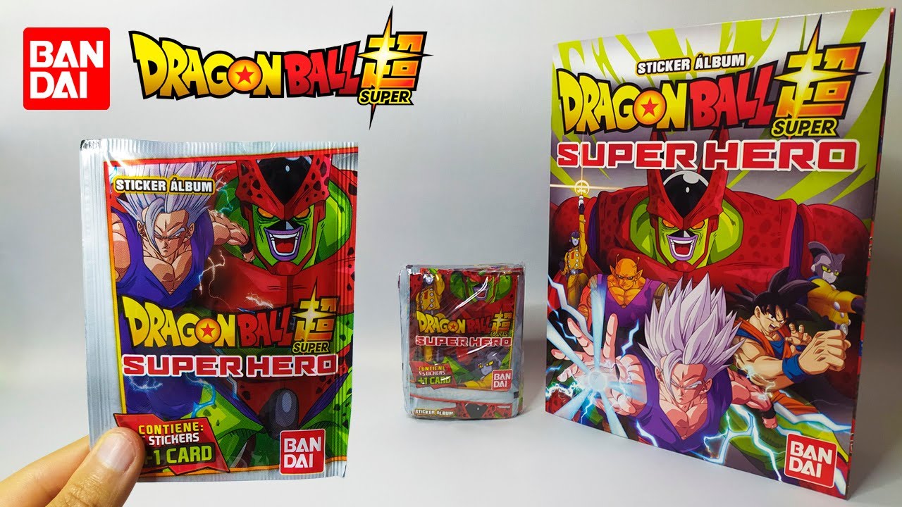 Abriendo paqueton y album DRAGON BALL SUPER SUPERHERO Bandai