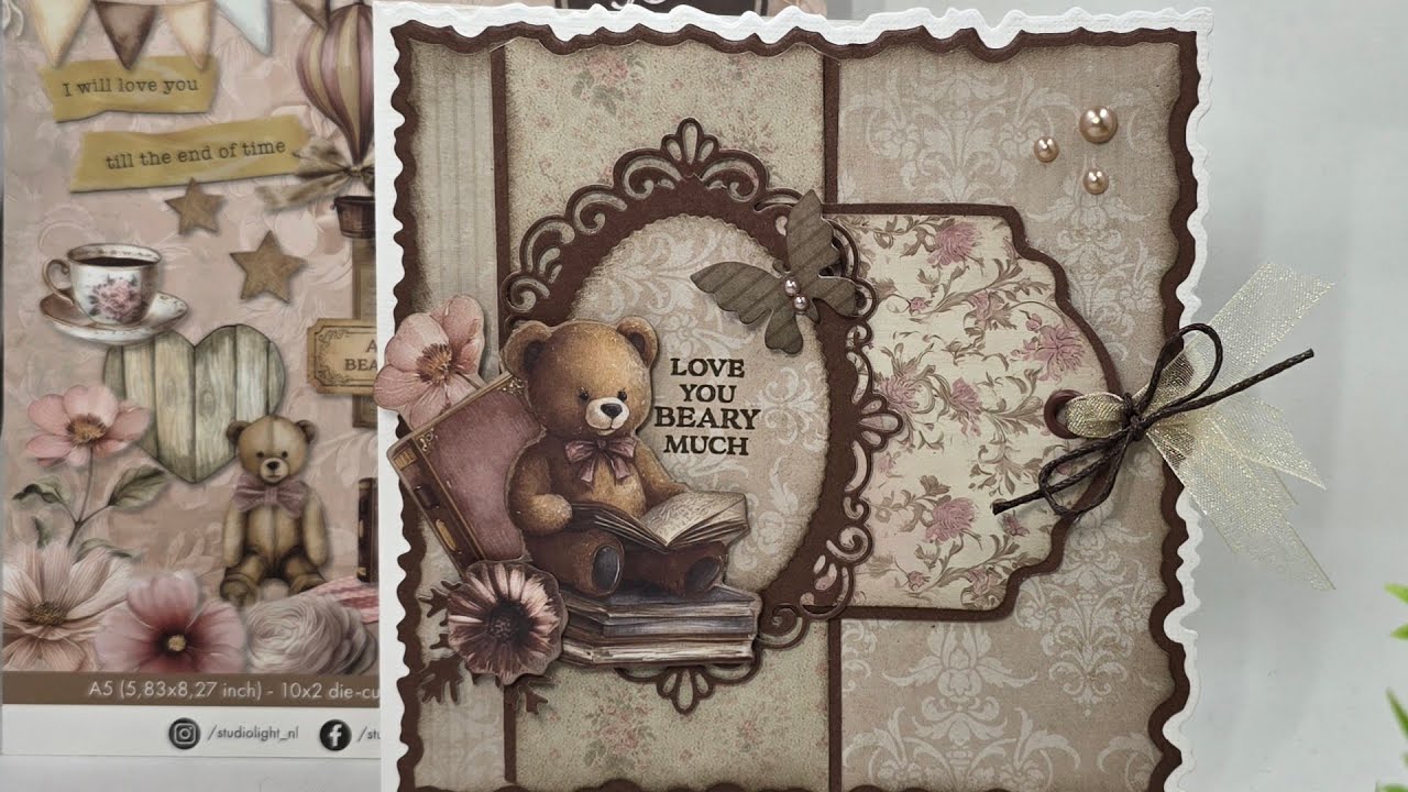 Card with Teddy's tea time and the folded square cardshape SL-ES-CD1084 from Studiolight.