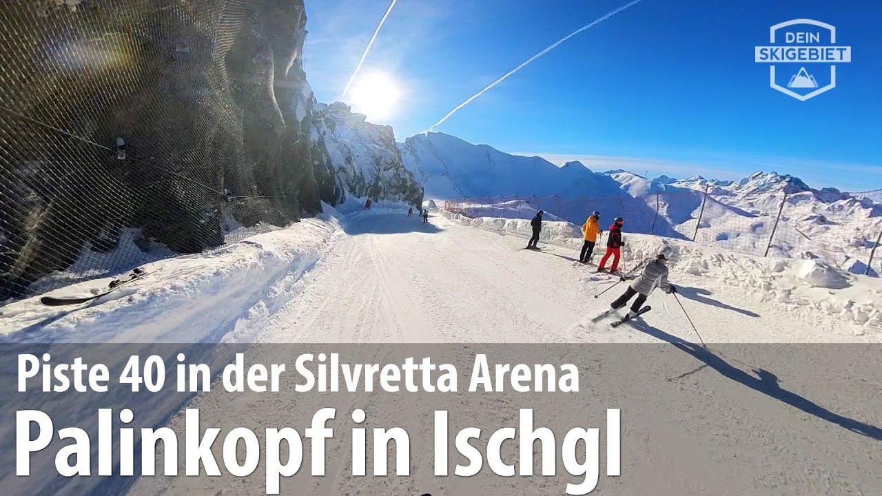Ischgl: Piste 40 vom Palinkopf zur Gampenalpe bei starkem Wind