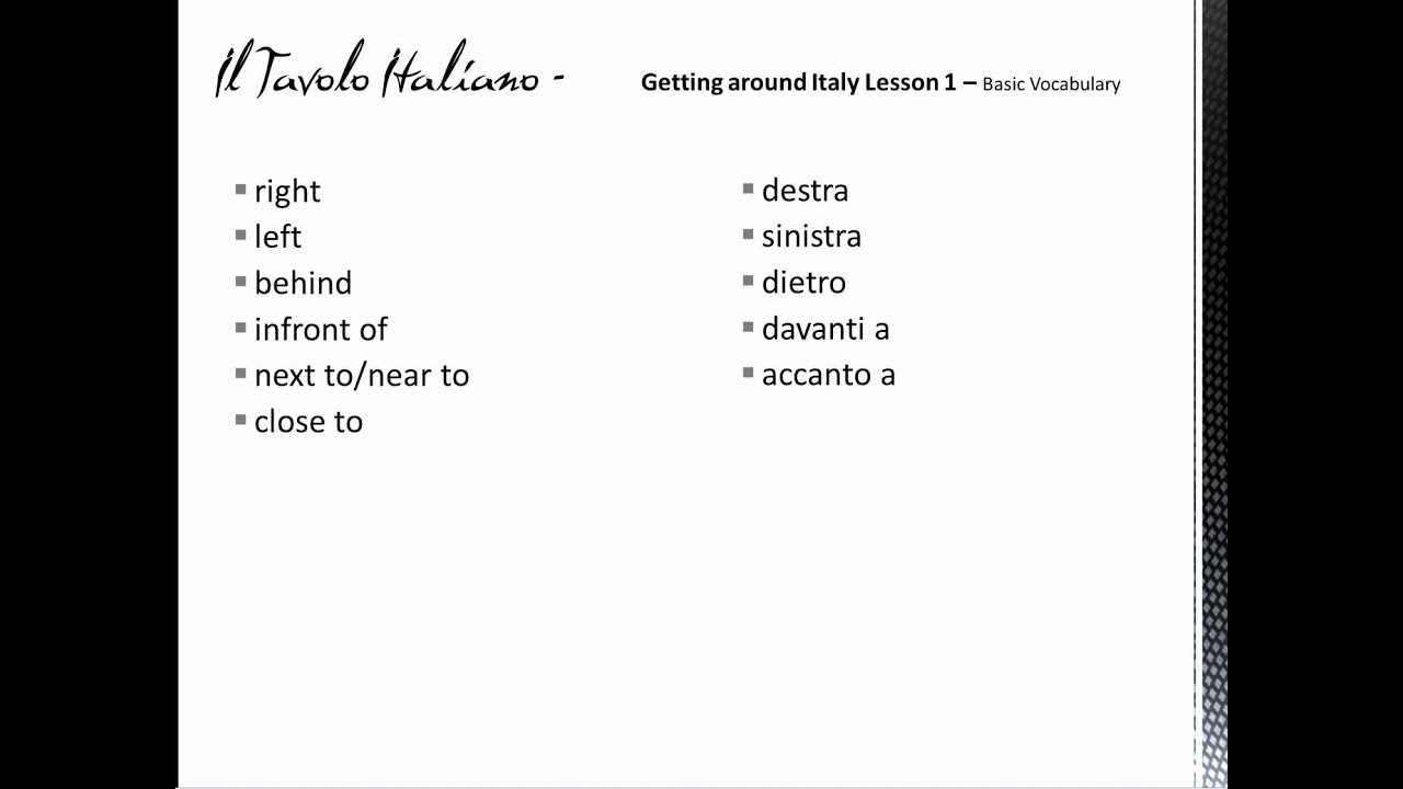 Learn to speak Italian Vocabulary for getting around Italy_basic terms_Lesson 1.avi