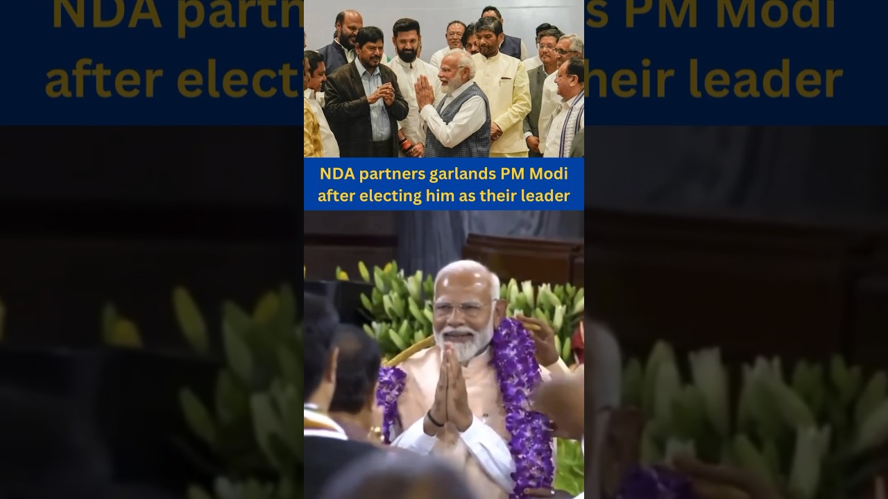 NDA partners garland PM Modi after electing him as their leader. #narendramodi #amitshah #bjp